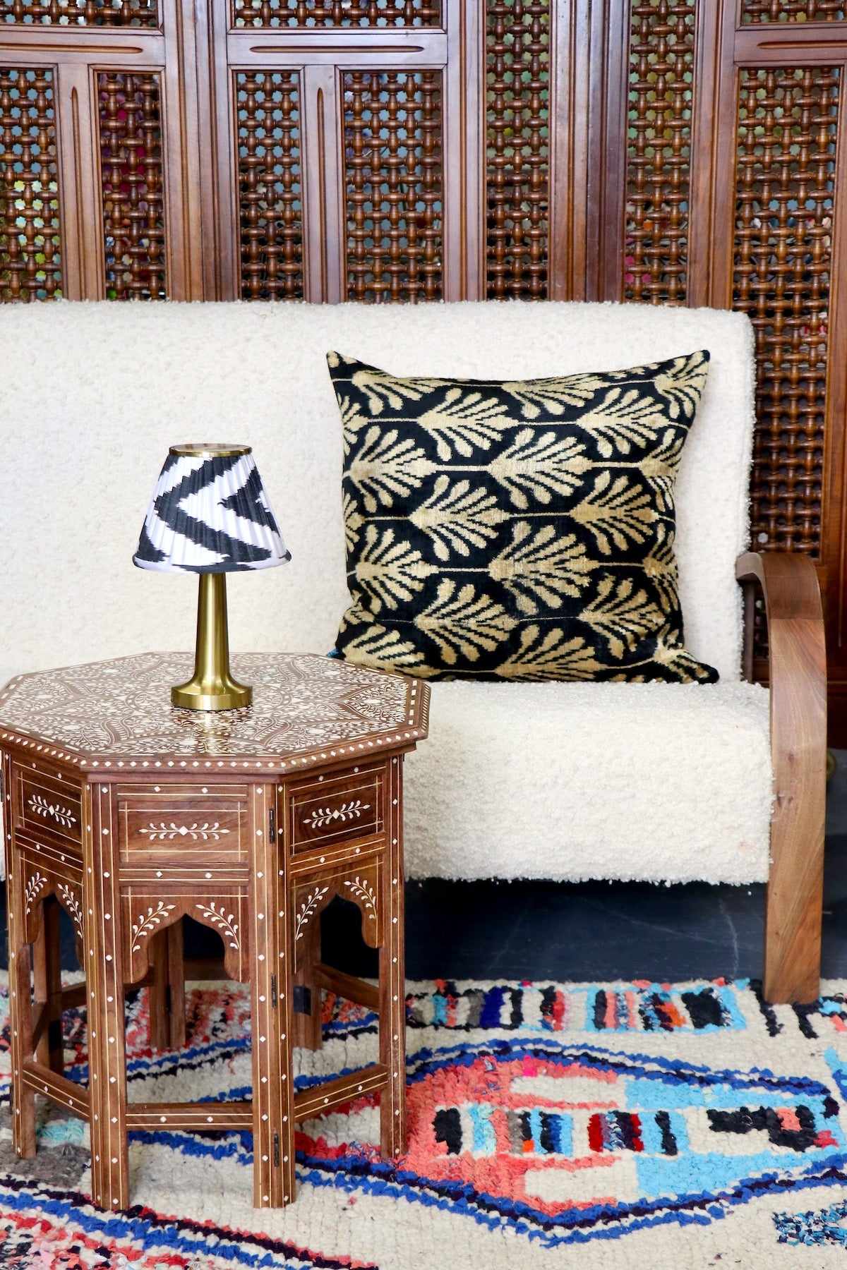 Black & Gold Ikat Velvet Pillow