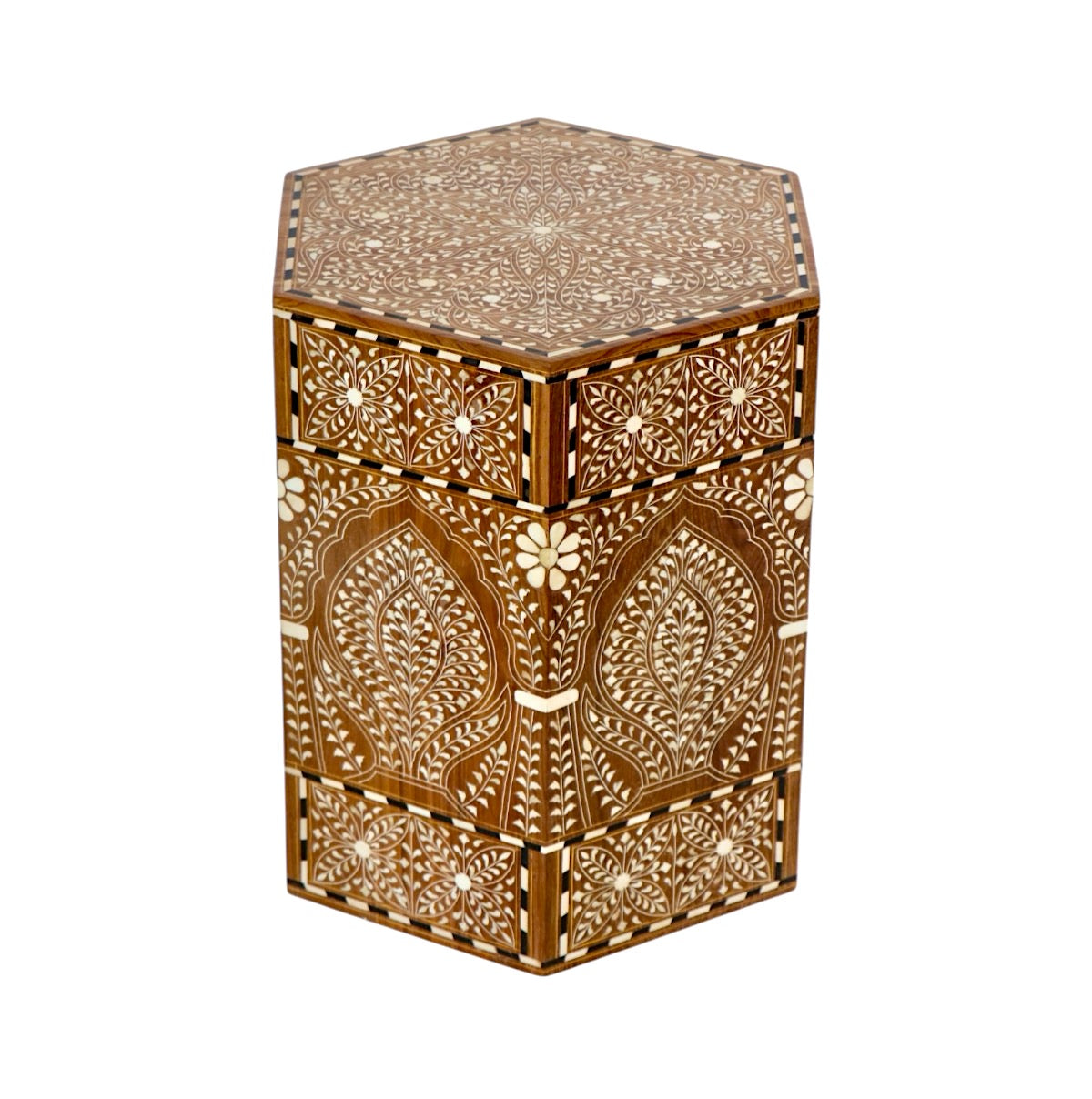 Bone Inlaid Teak Drum Table