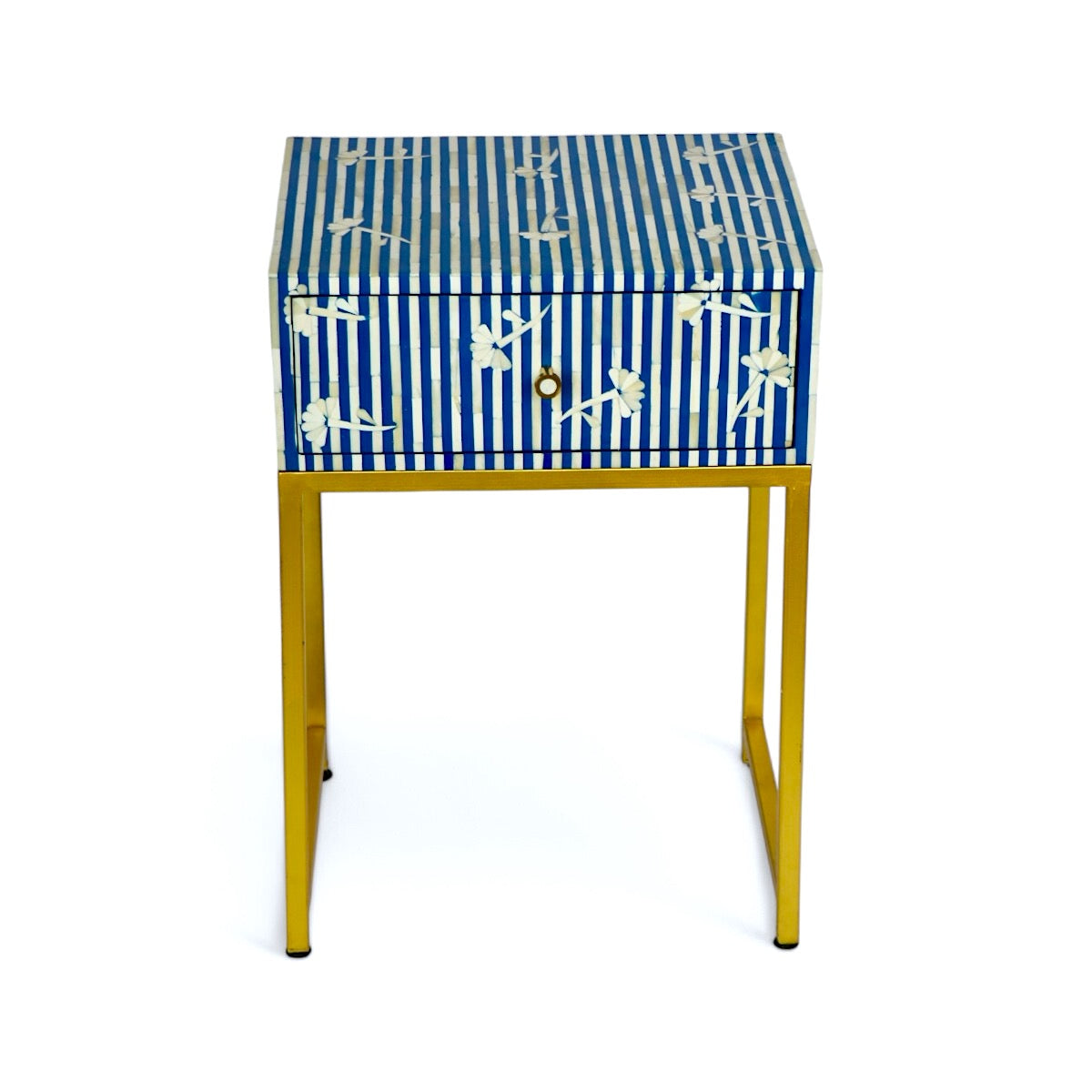 Bone Inlay Blue Bedside Table