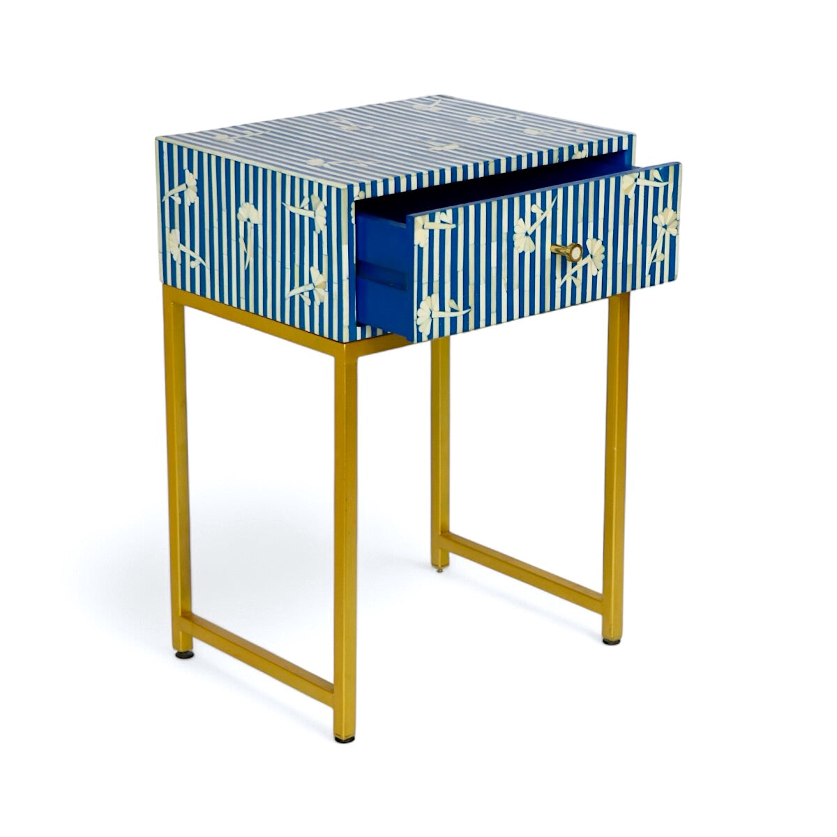 Bone Inlay Blue Bedside Table