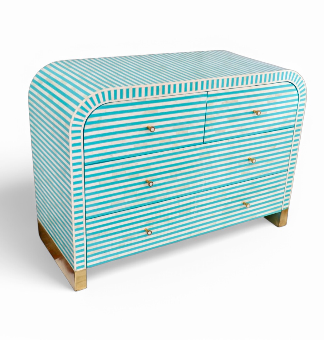 Bone Inlay Curved 4-Drawer Chest in Pistachio
