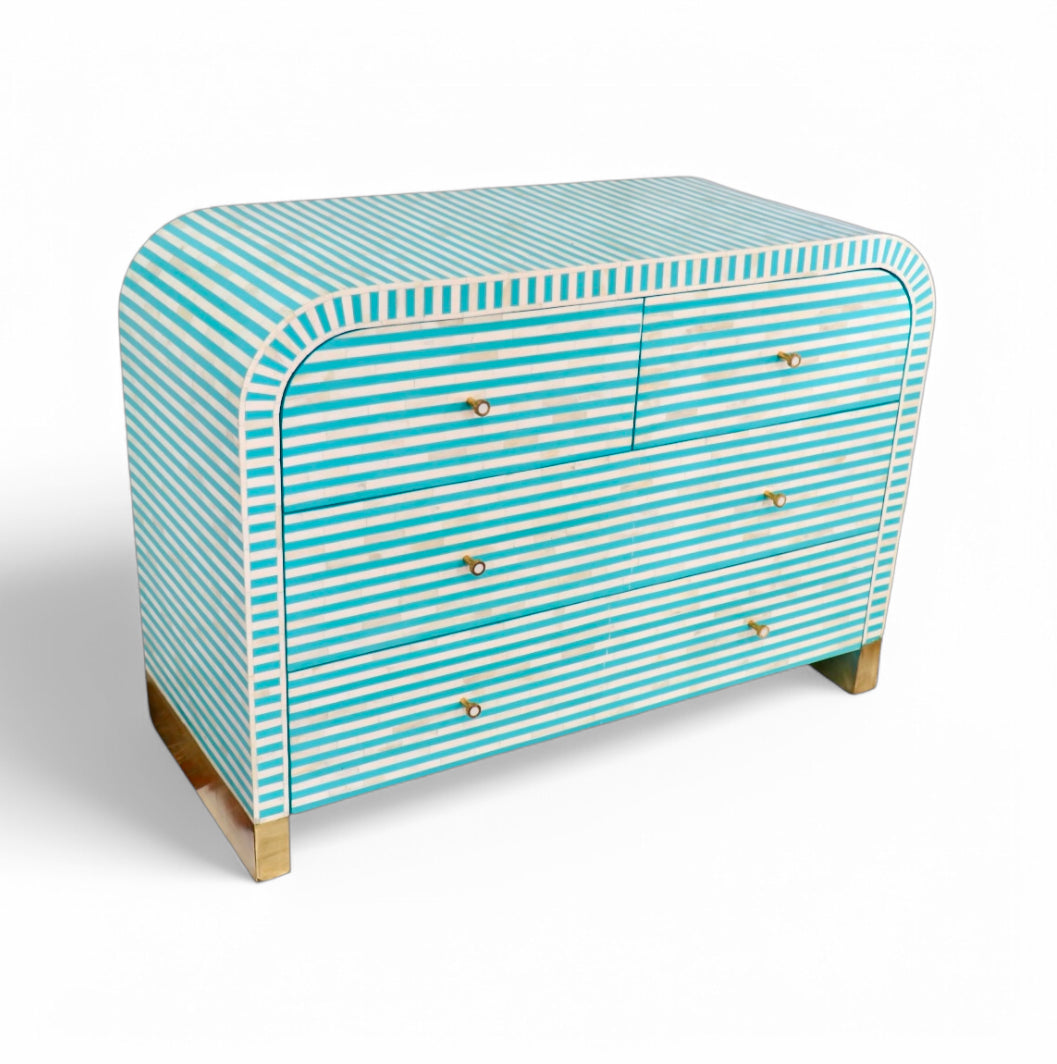 Bone Inlay Curved 4-Drawer Chest in Pistachio