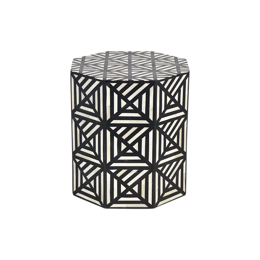 Bone Inlay Drum Side Table