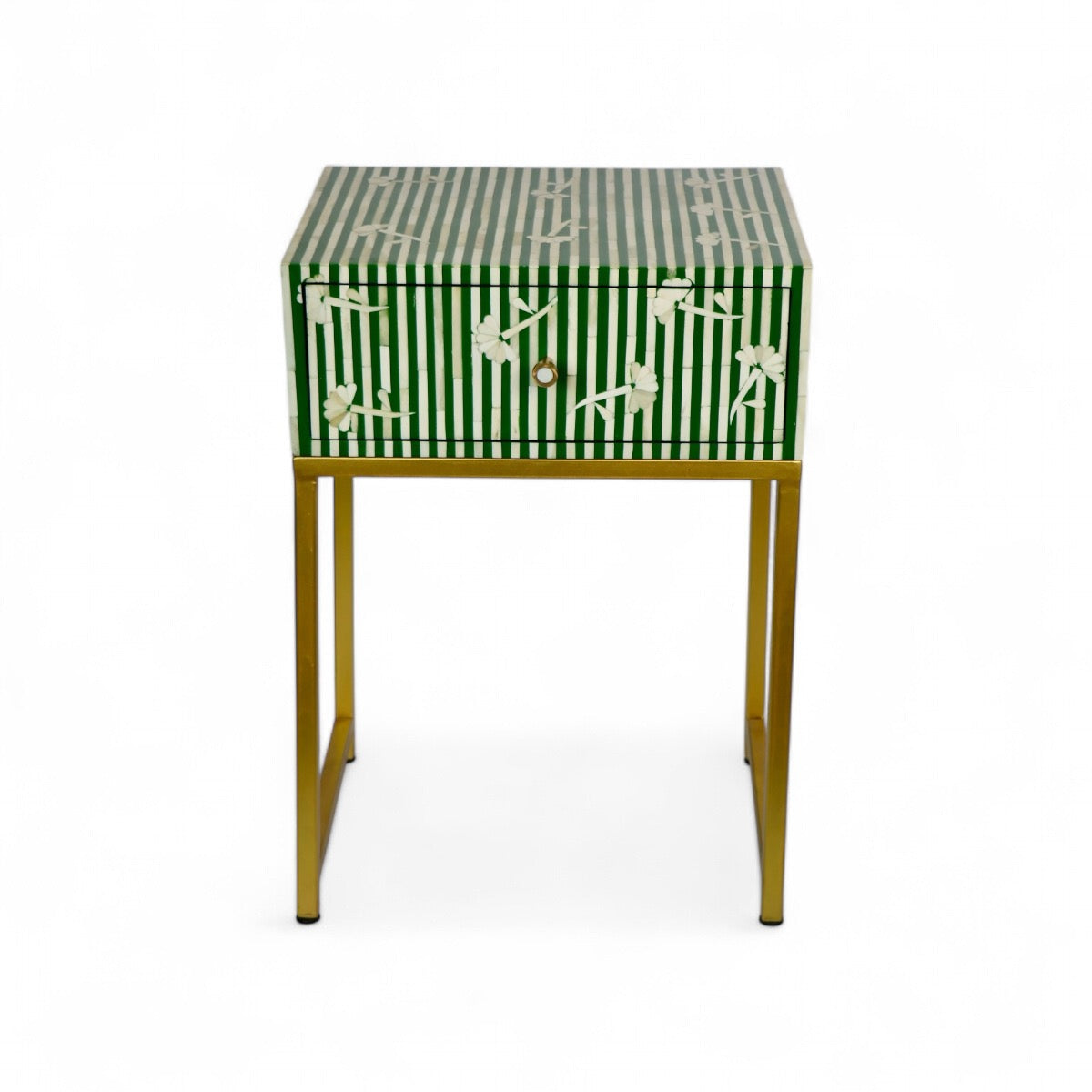 Bone Inlay Green Bedside Table