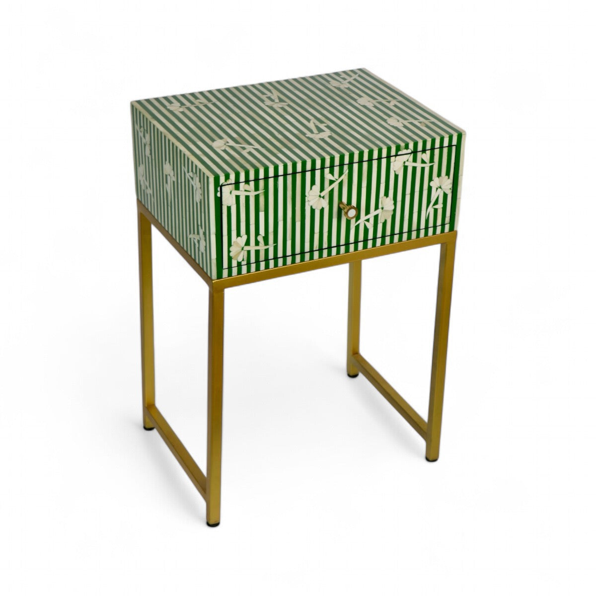 Bone Inlay Green Bedside Table
