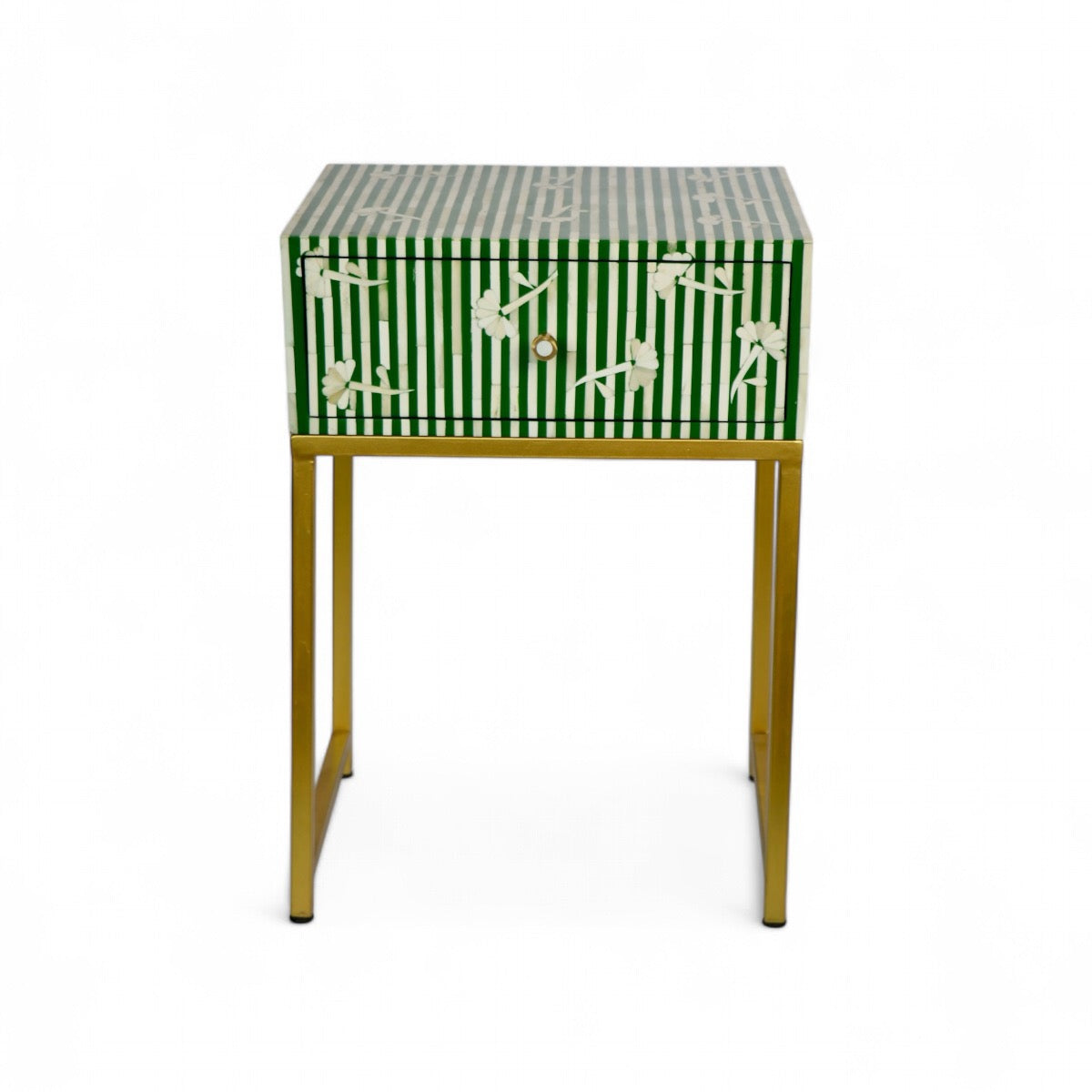 Bone Inlay Green Bedside Table
