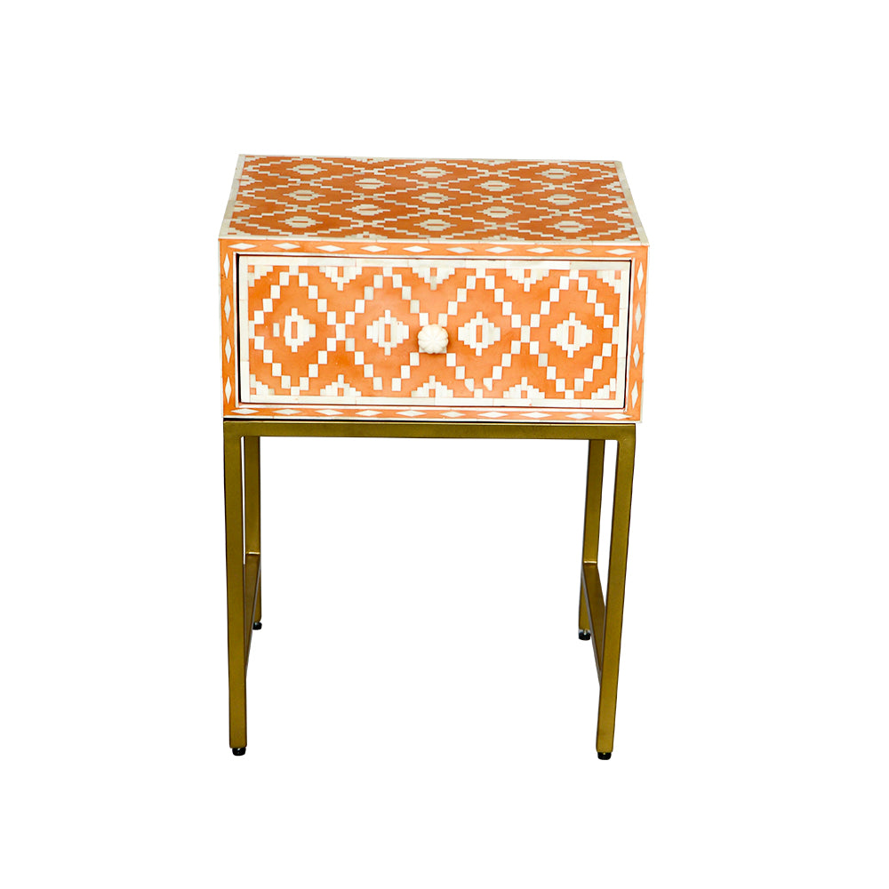 Bone Inlay Orange Ikat Bedside
