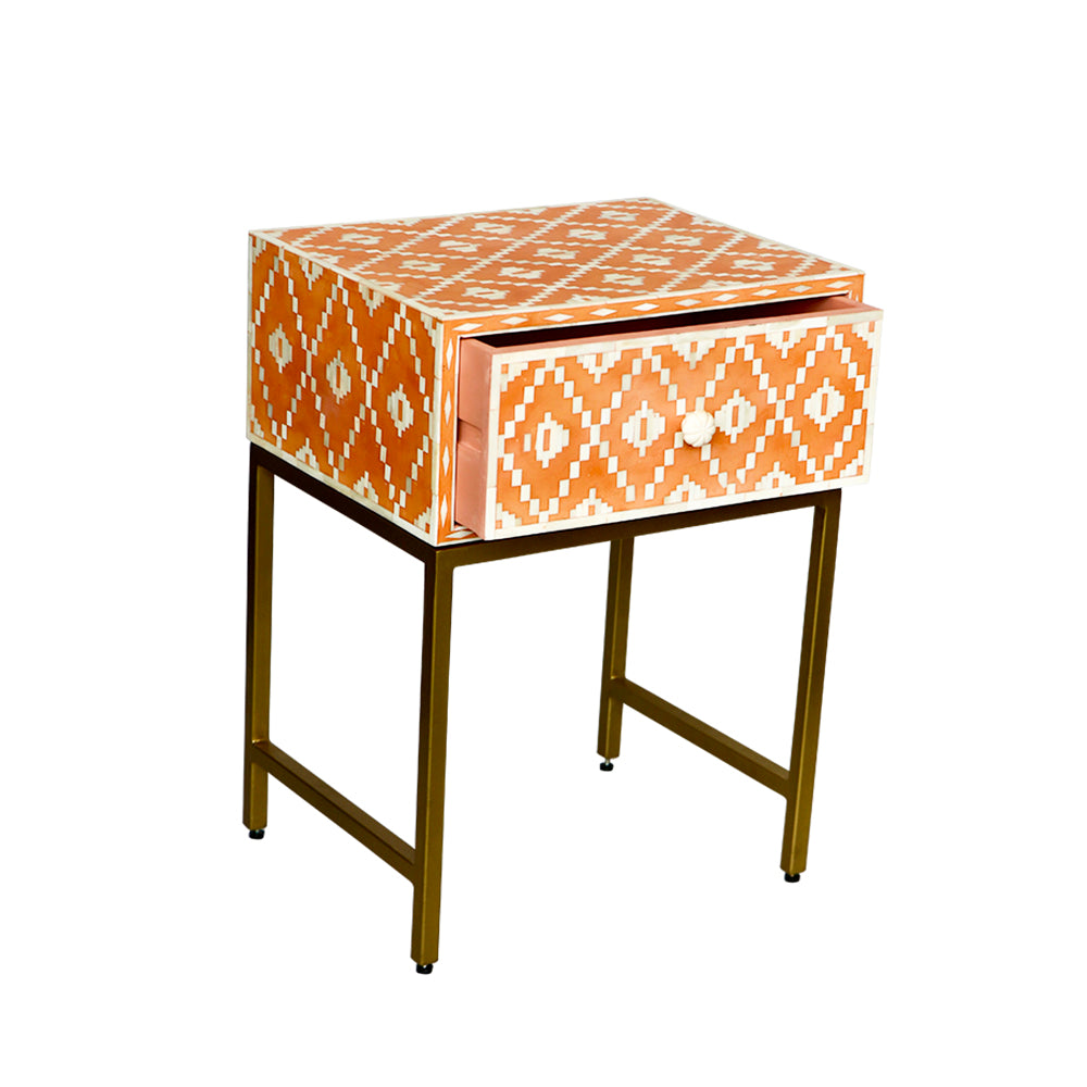 Bone Inlay Orange Ikat Bedside