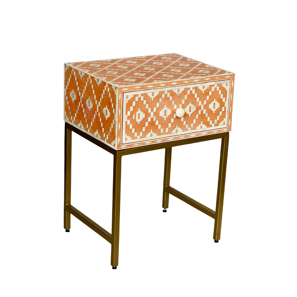 Bone Inlay Orange Ikat Bedside