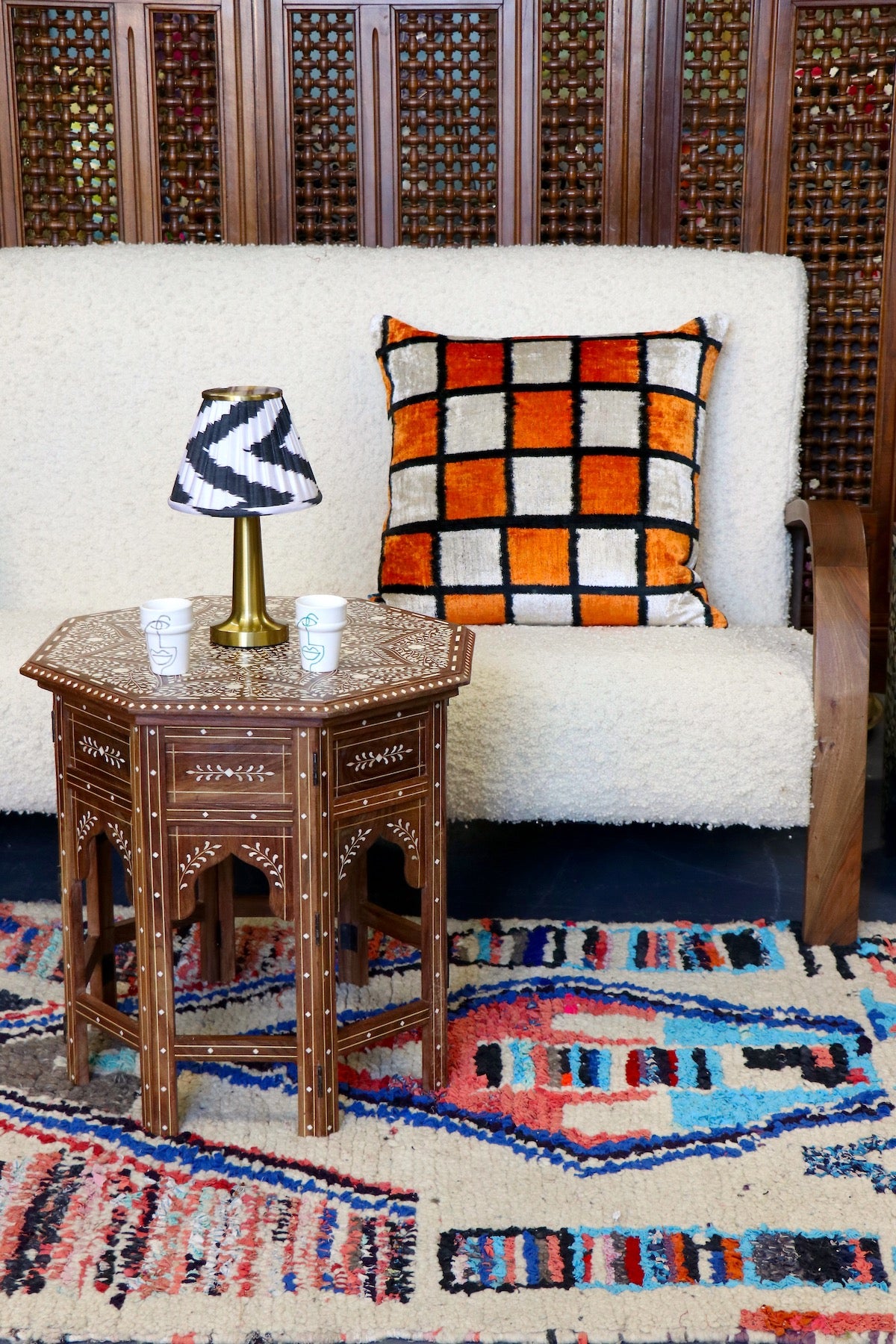 Check-board Ikat Velvet Pillow
