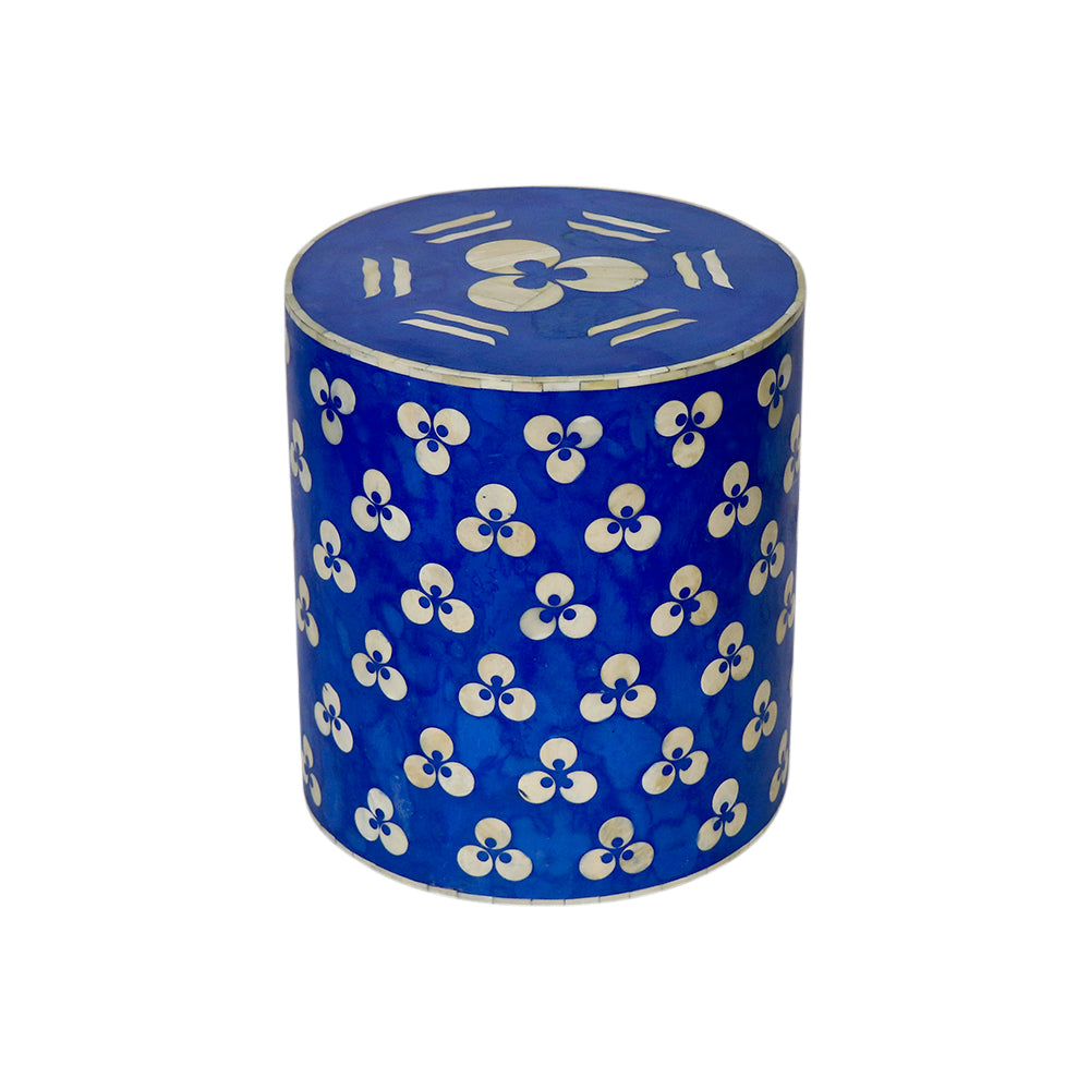 Chintamani Bone Inlay Drum Stool- Majorelle