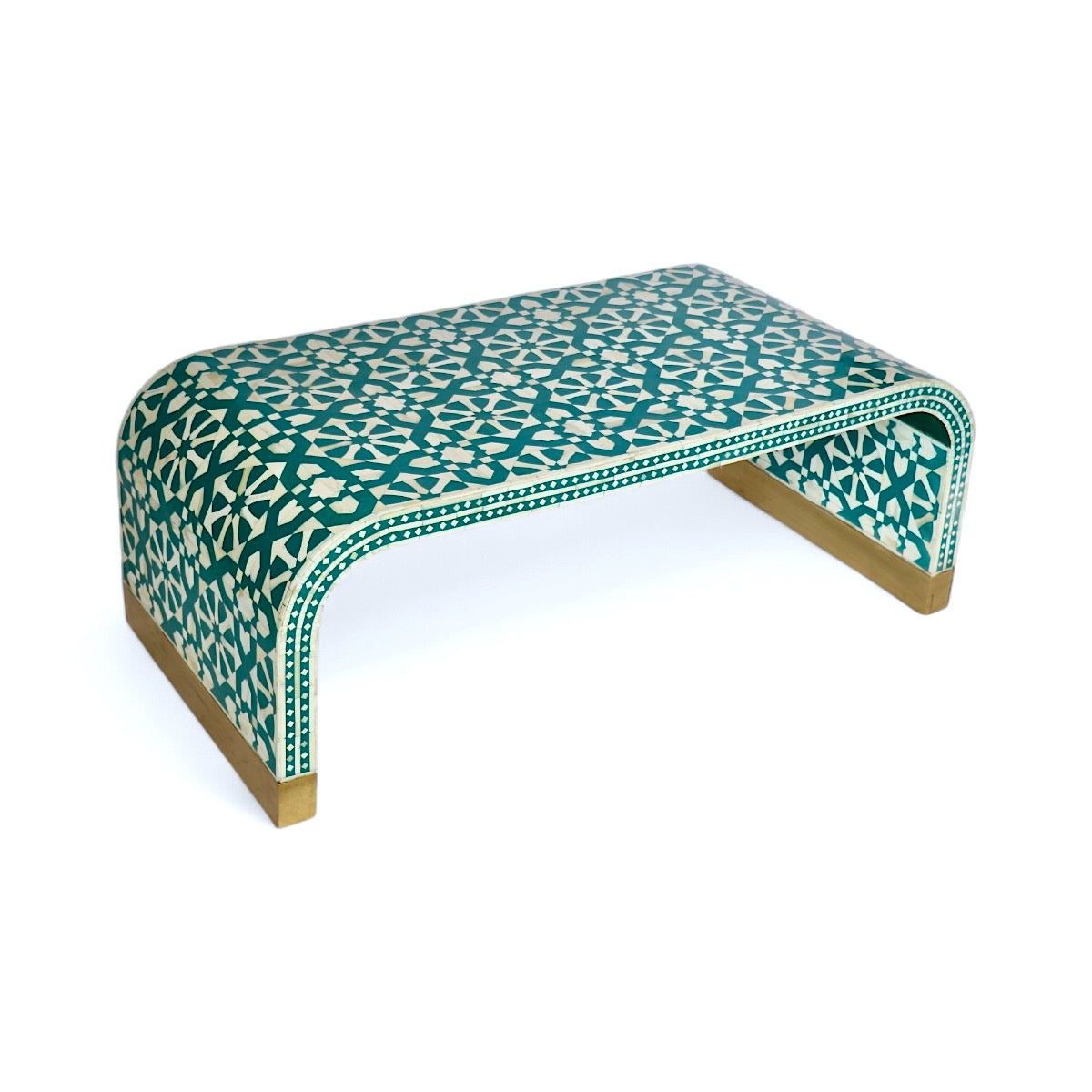 Fez Bone Inlay Coffee Table with Arabesque Pattern- Turquoise