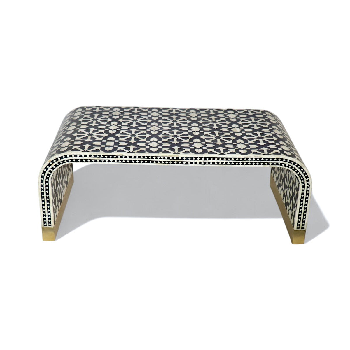 Fez Bone Inlay Coffee Table with Arabesque Pattern- Black