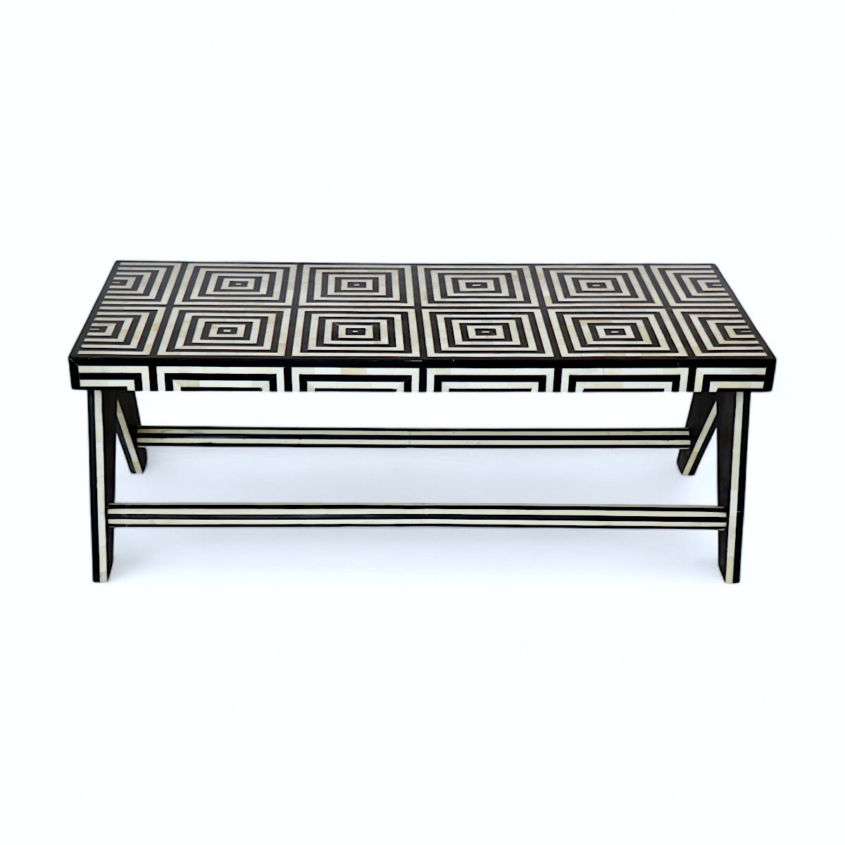 GEOMETRIC PATTERNED BONE INLAY BENCH