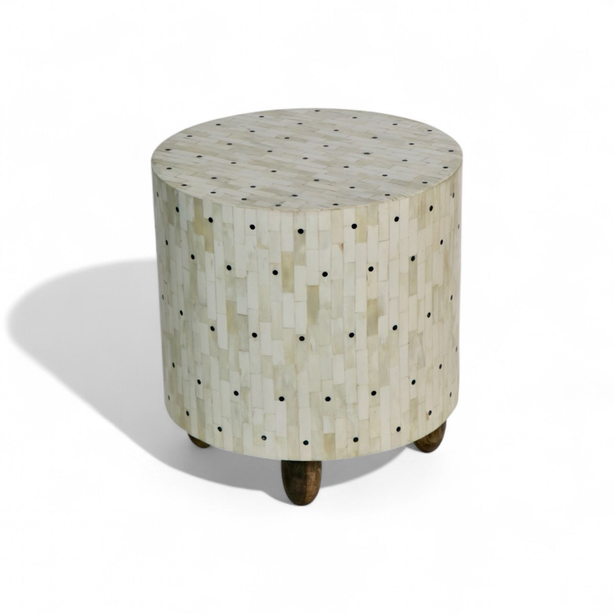 Handcrafted Bone Inlay Table with Black Dots