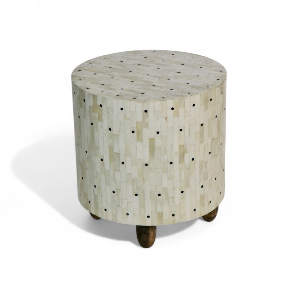 Handcrafted Bone Inlay Table with Black Dots