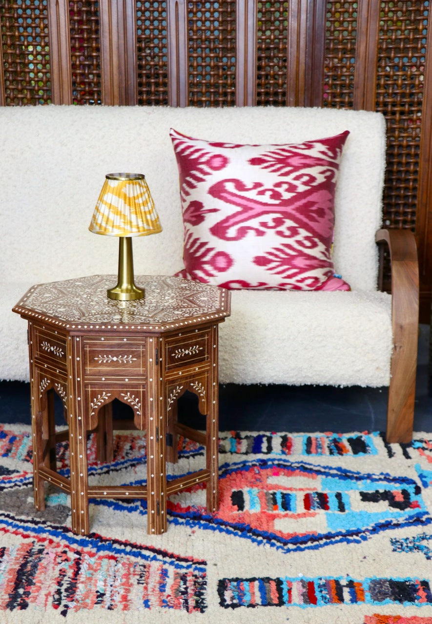 Ikat Velvet Cushion- Yellow & Pink