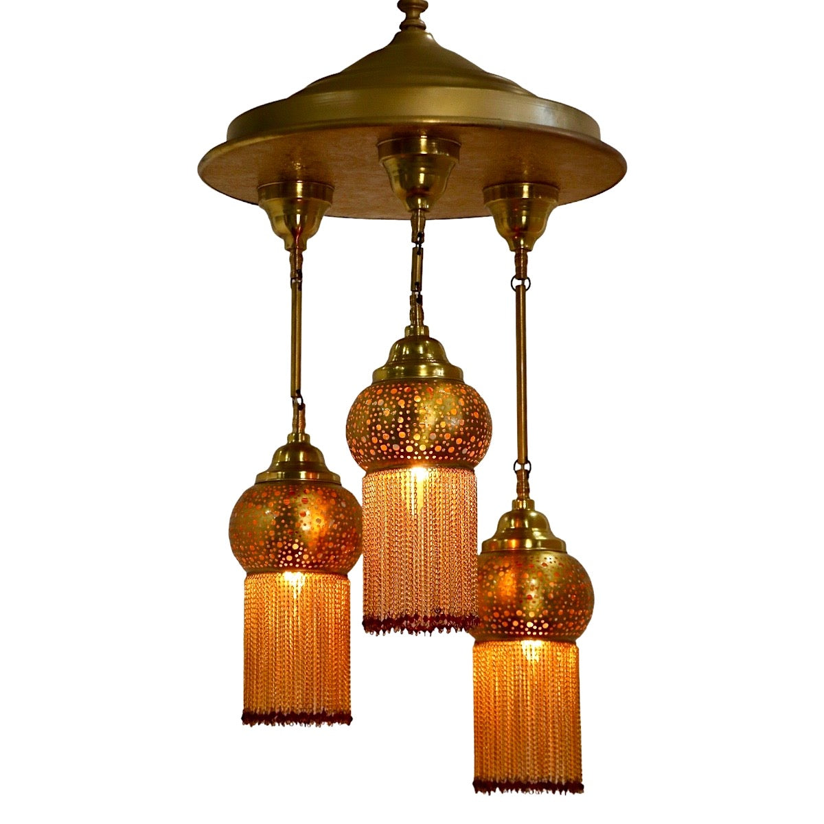 Brass Chandelier with Dangling Fringes