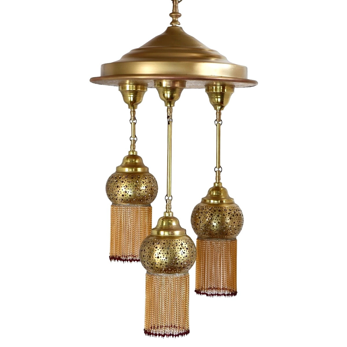 Brass Chandelier with Dangling Fringes