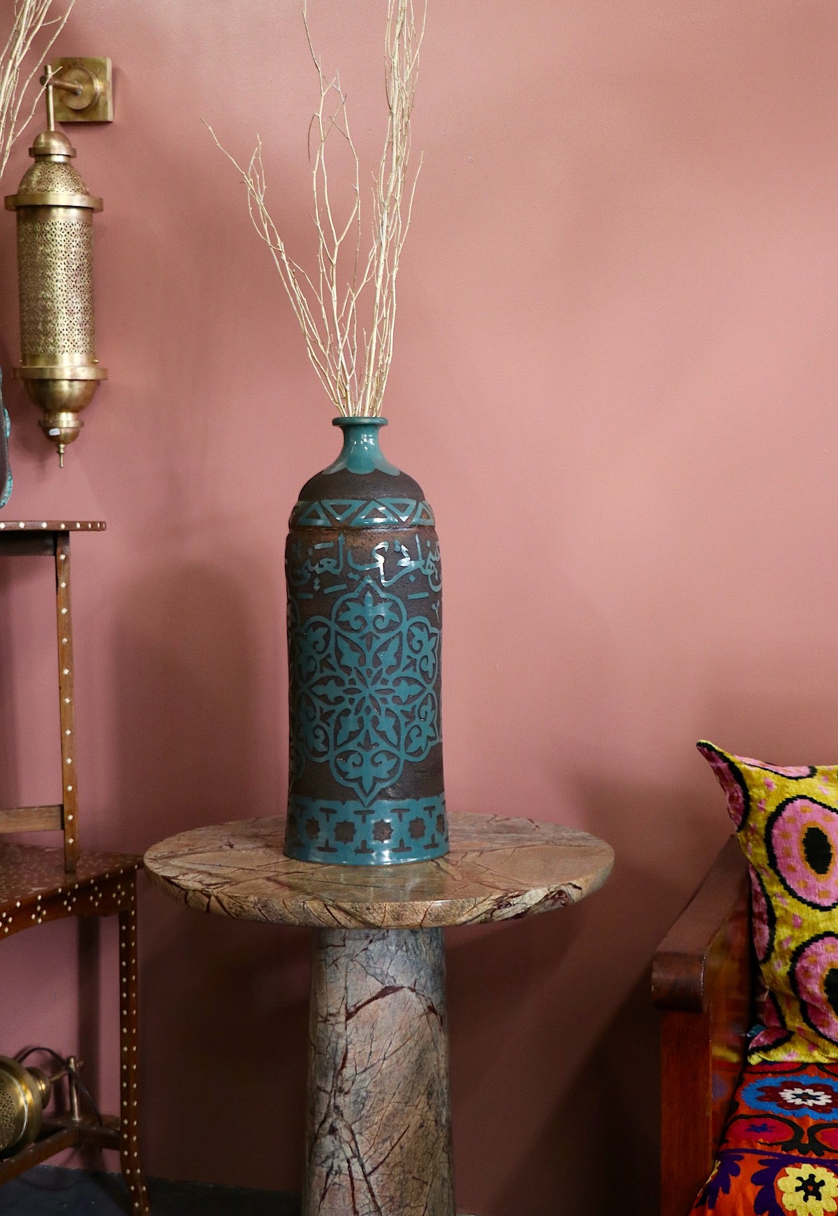 Moroccan Ceramic Vase with Arabic Calligraphy
