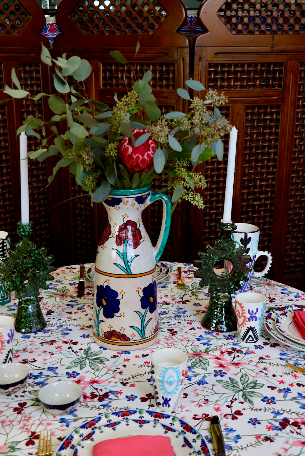Moroccan Tall Ceramic Pitcher