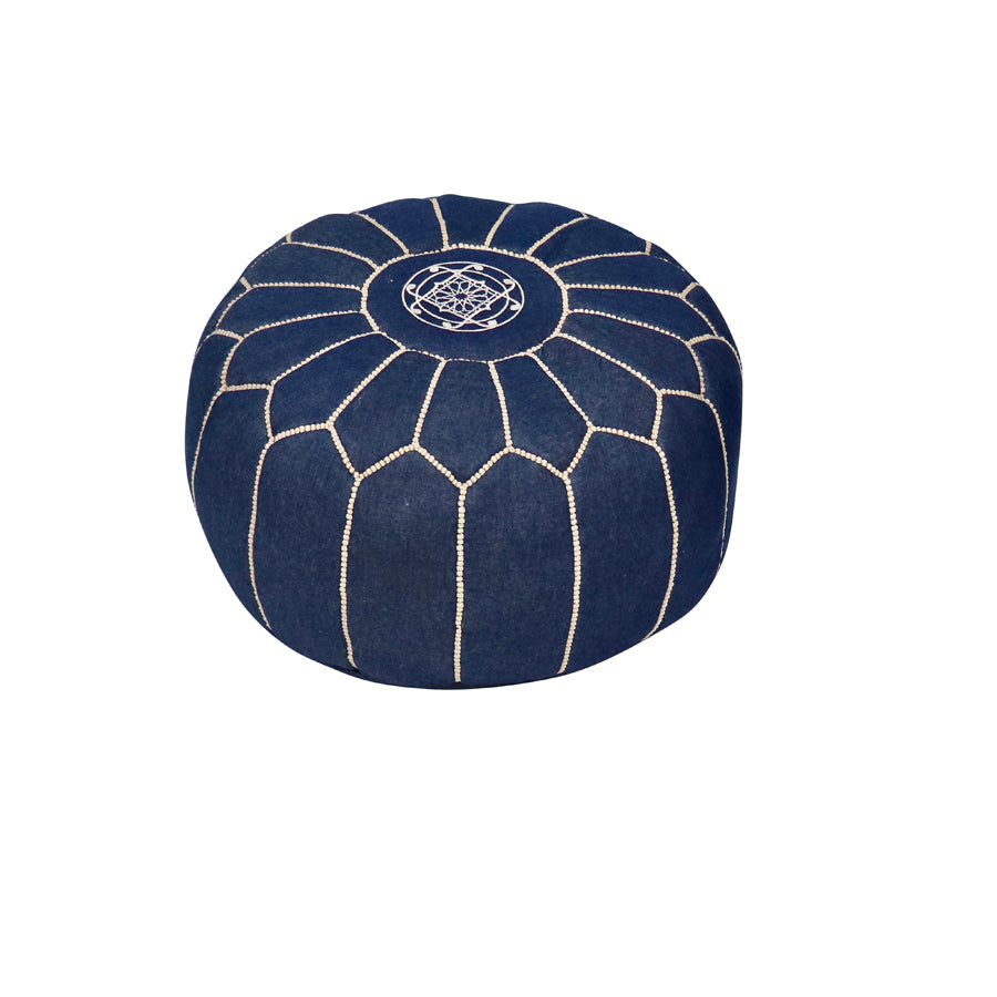 Moroccan Denim Leather Pouf