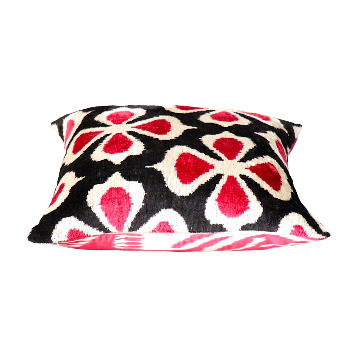 Red Trefle Velvet Ikat Pillow