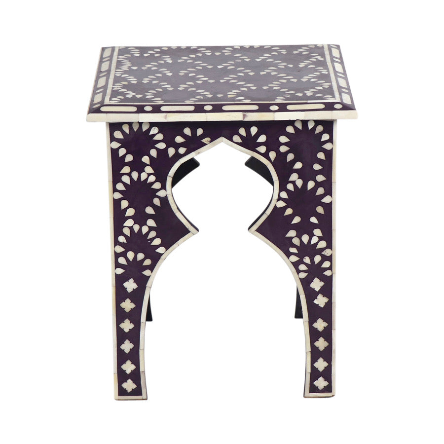 Pruna Bone Inlay Stool - Black Berry