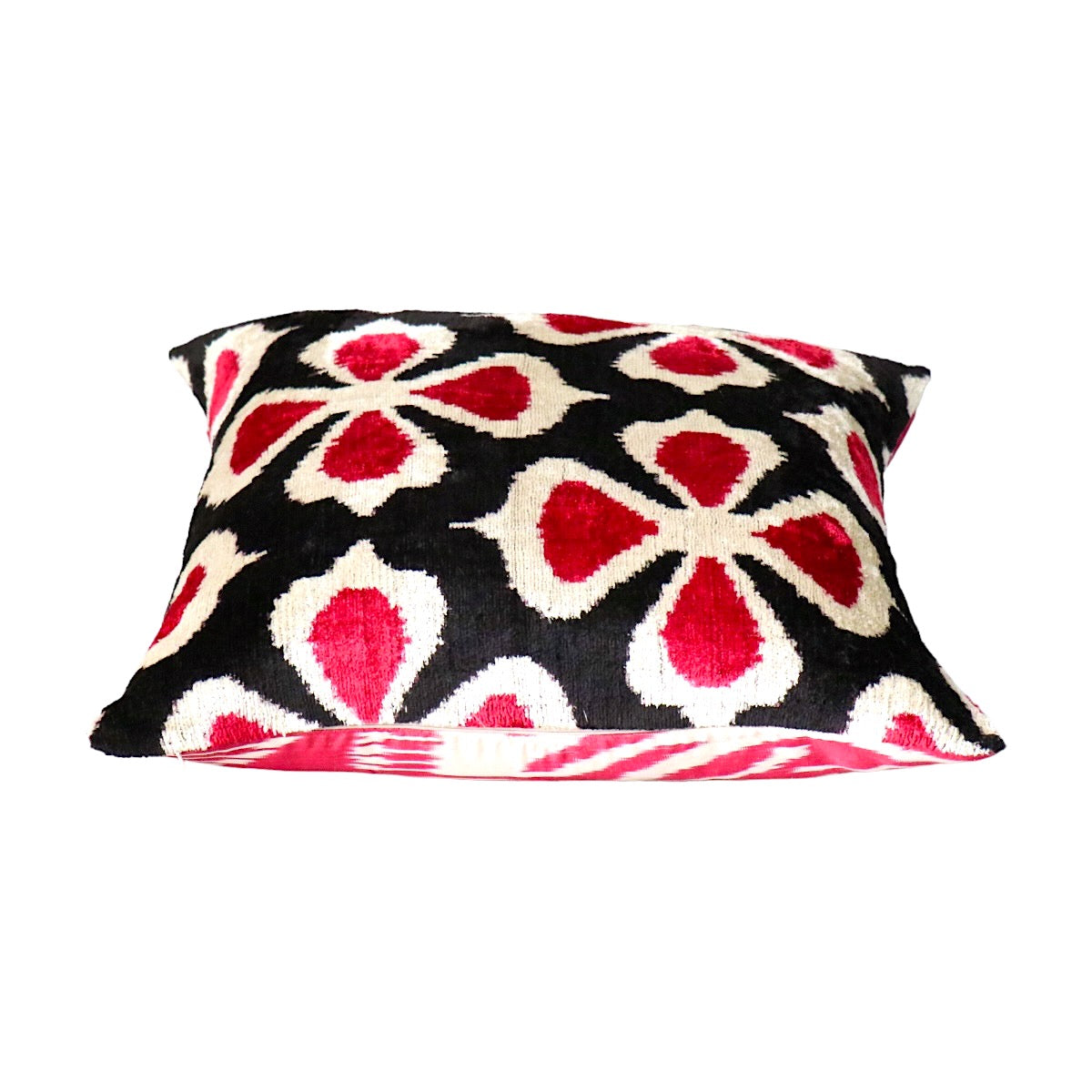 Red Trefle Velvet Ikat Pillow