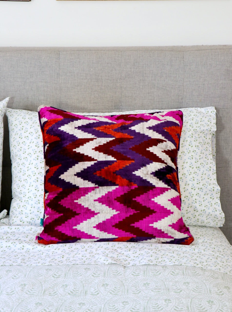 Royal Fuchsia Velvet Ikat Pillow
