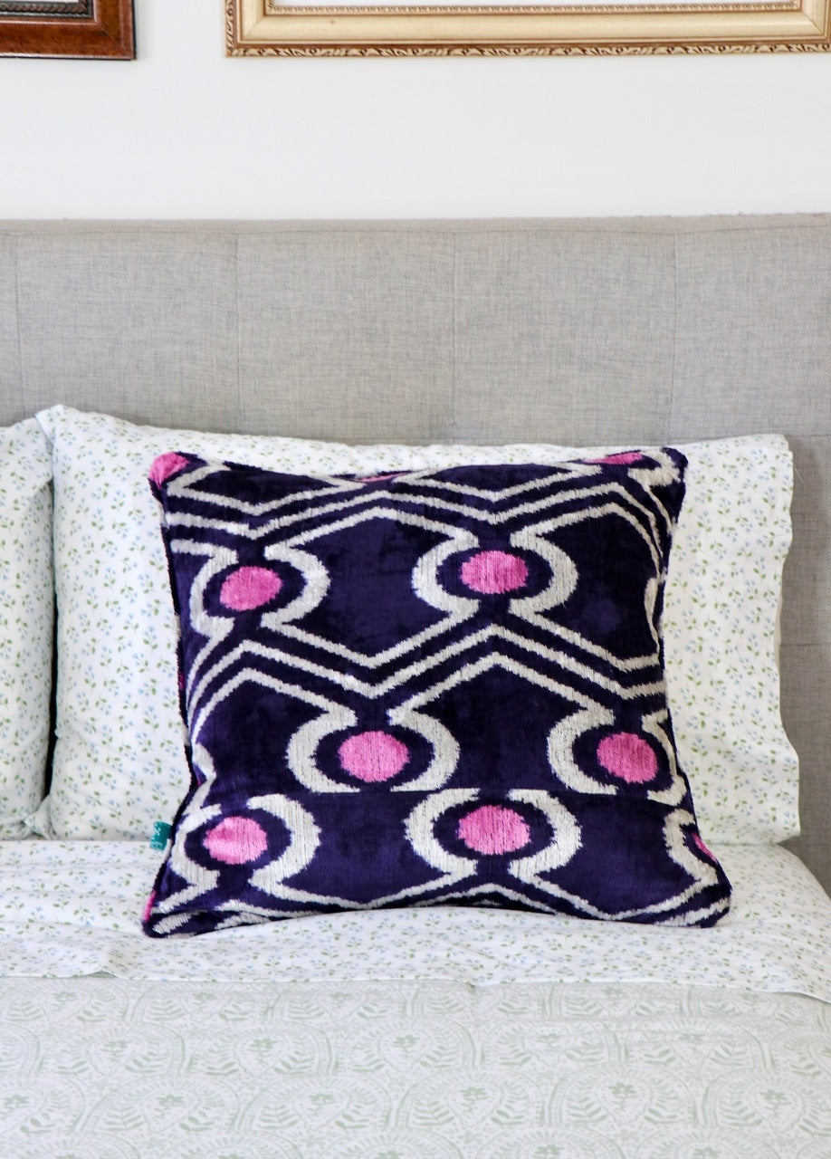 Samarkand Plum Ikat Velvet Pillow