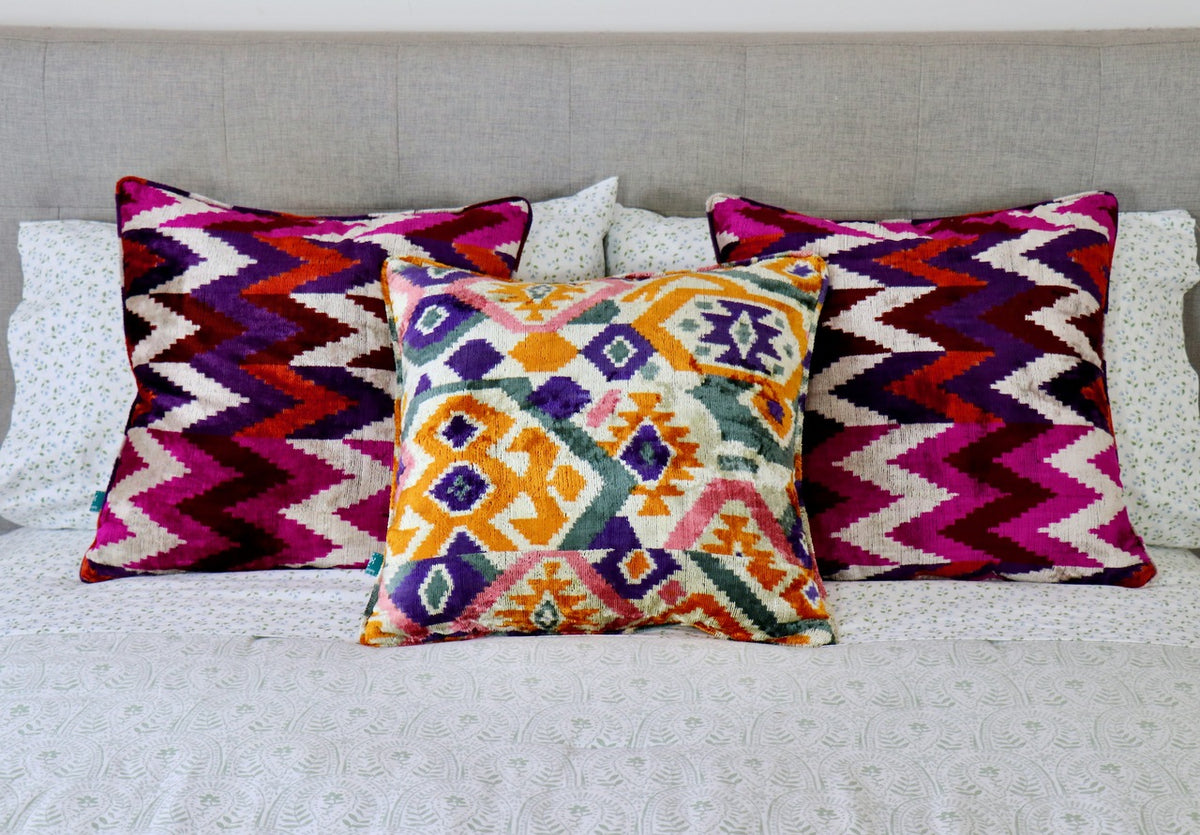 Velvet Ikat Pillows- Safron & Purple