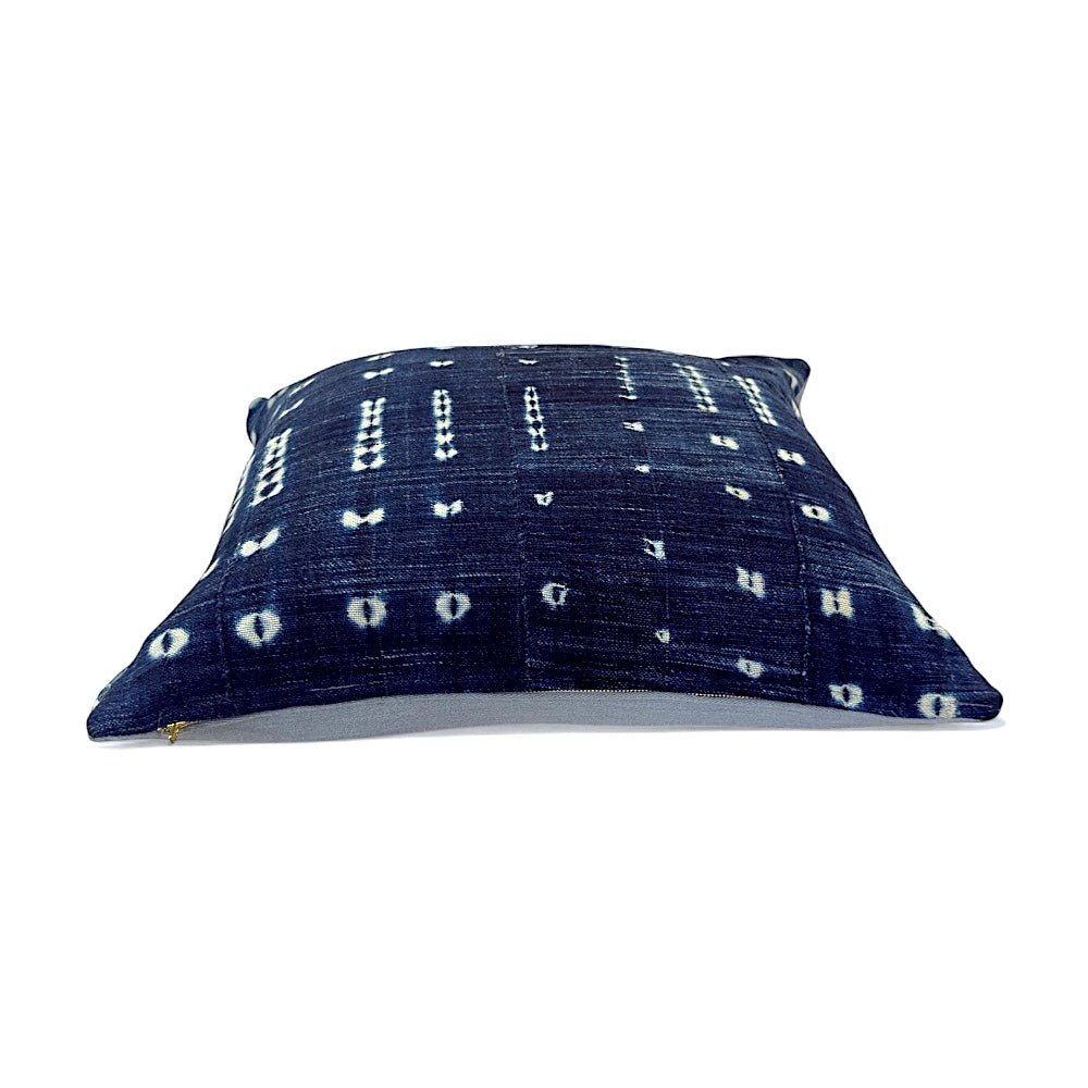 African Mudcloth Pillow- Blue & White