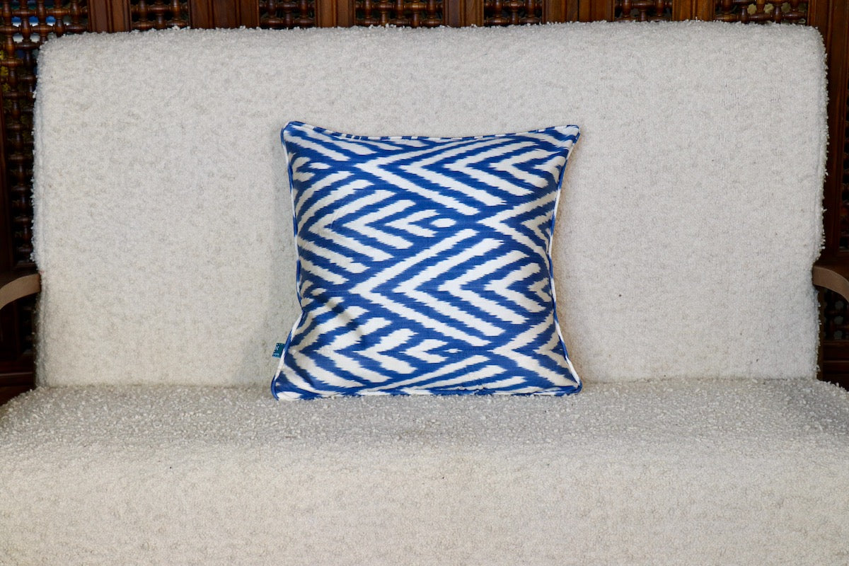 Blue Leaf Ikat Pillow