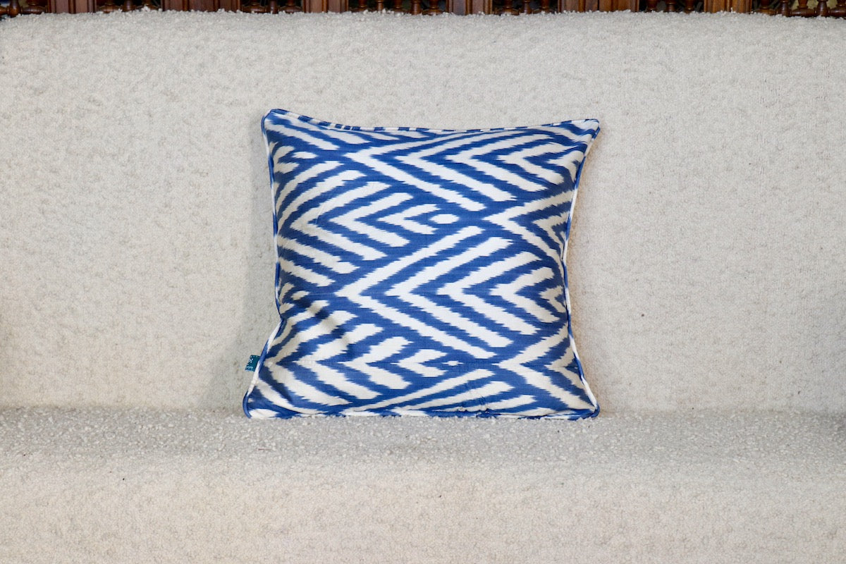 Blue Leaf Ikat Pillow