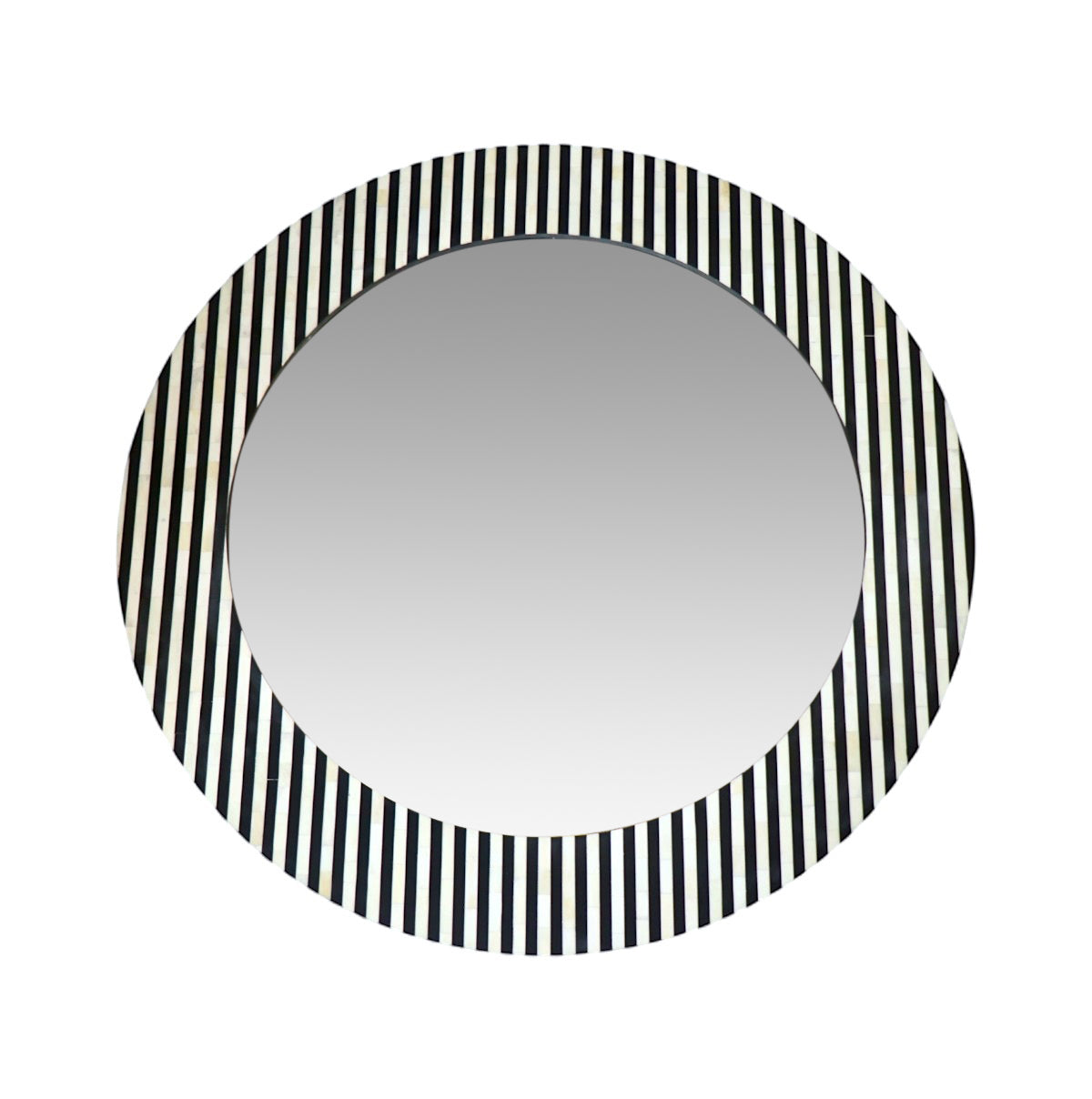 Black & White Striped Round Bone Inlay Mirror
