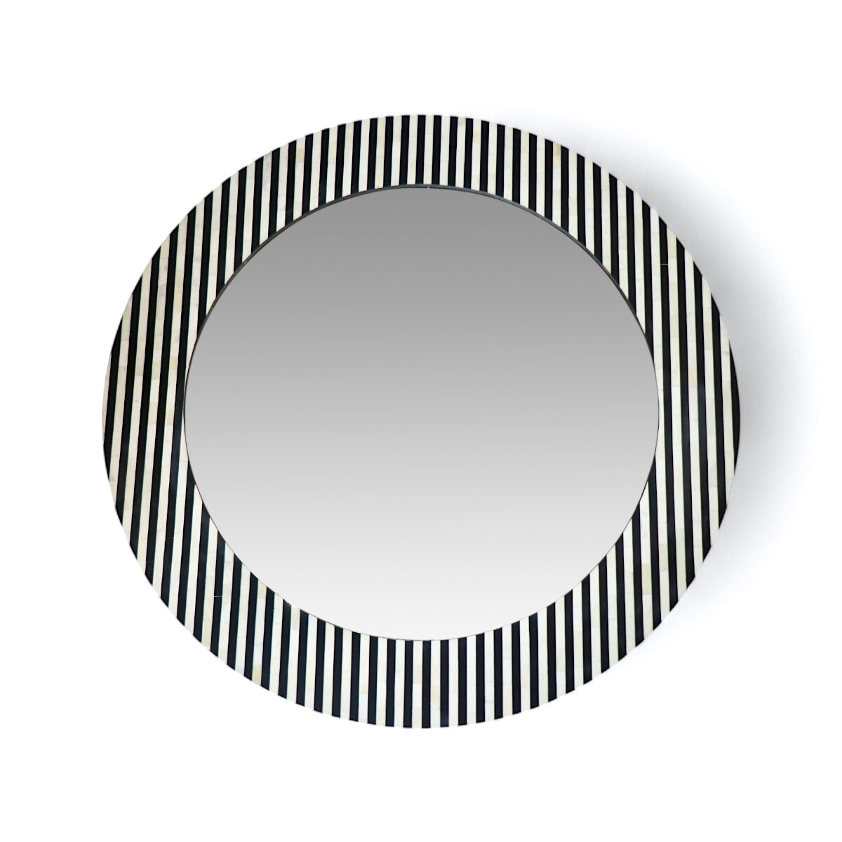 Black & White Striped Round Bone Inlay Mirror