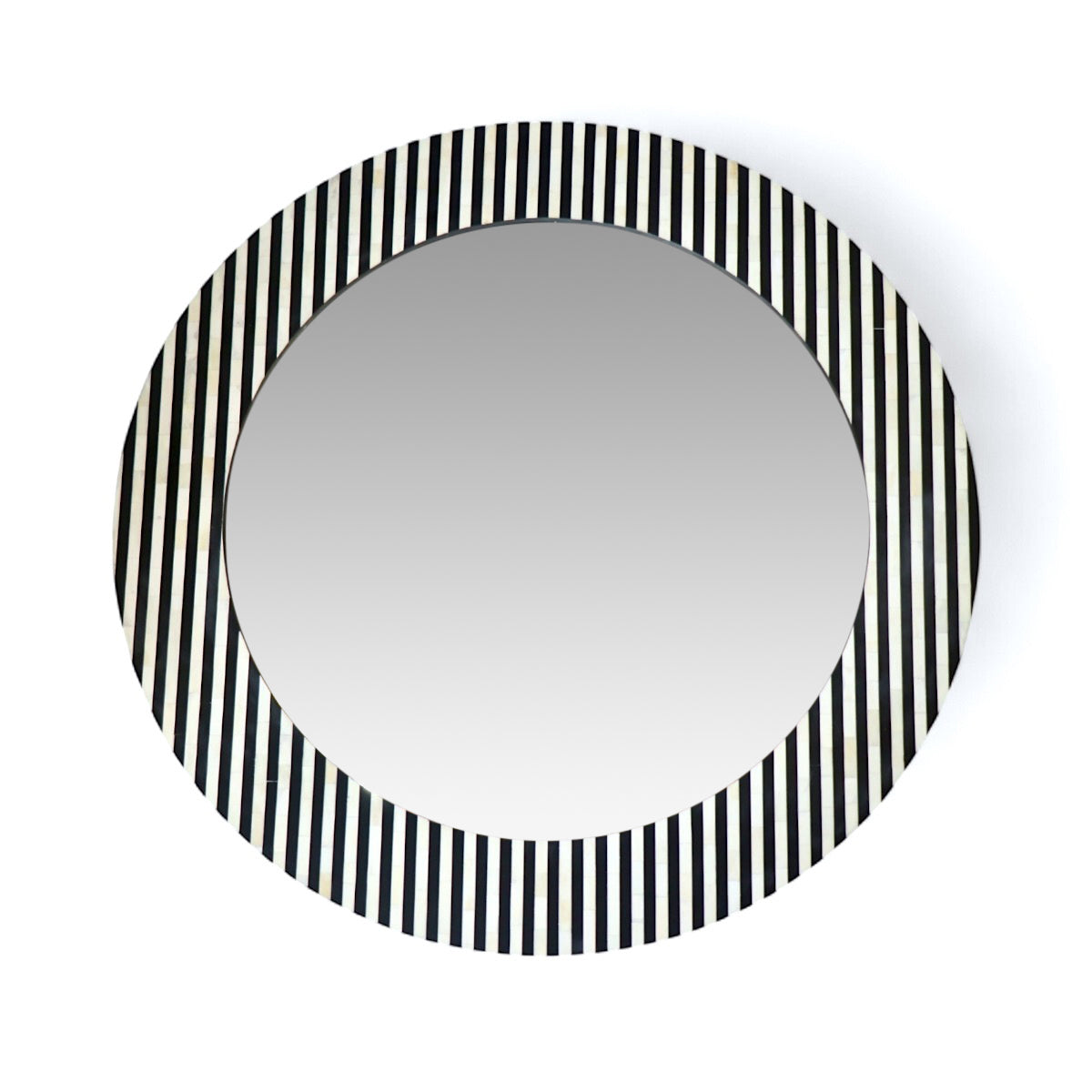 Black & White Striped Round Bone Inlay Mirror
