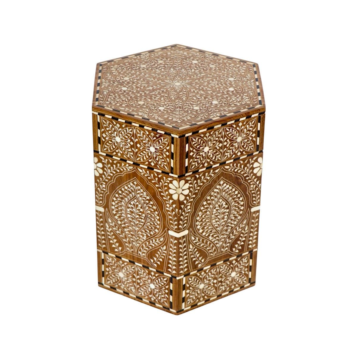 Bone Inlaid Teak Drum Table