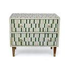 Bone Inlay Bedside Table In Green & White Geometric Pattern