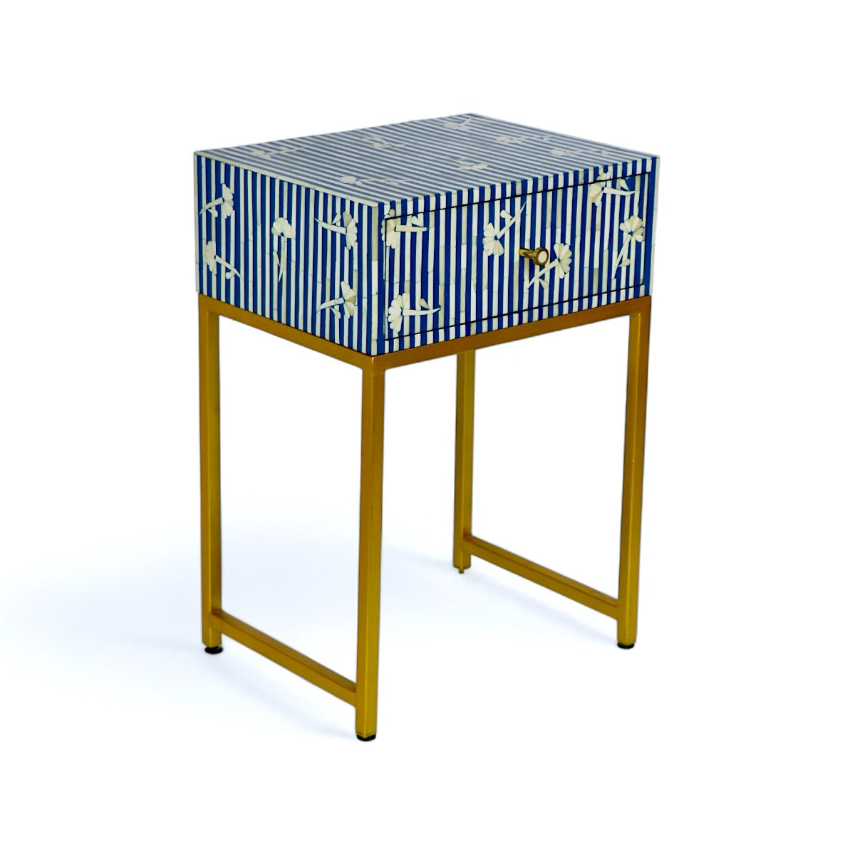 Bone Inlay Blue Bedside Table