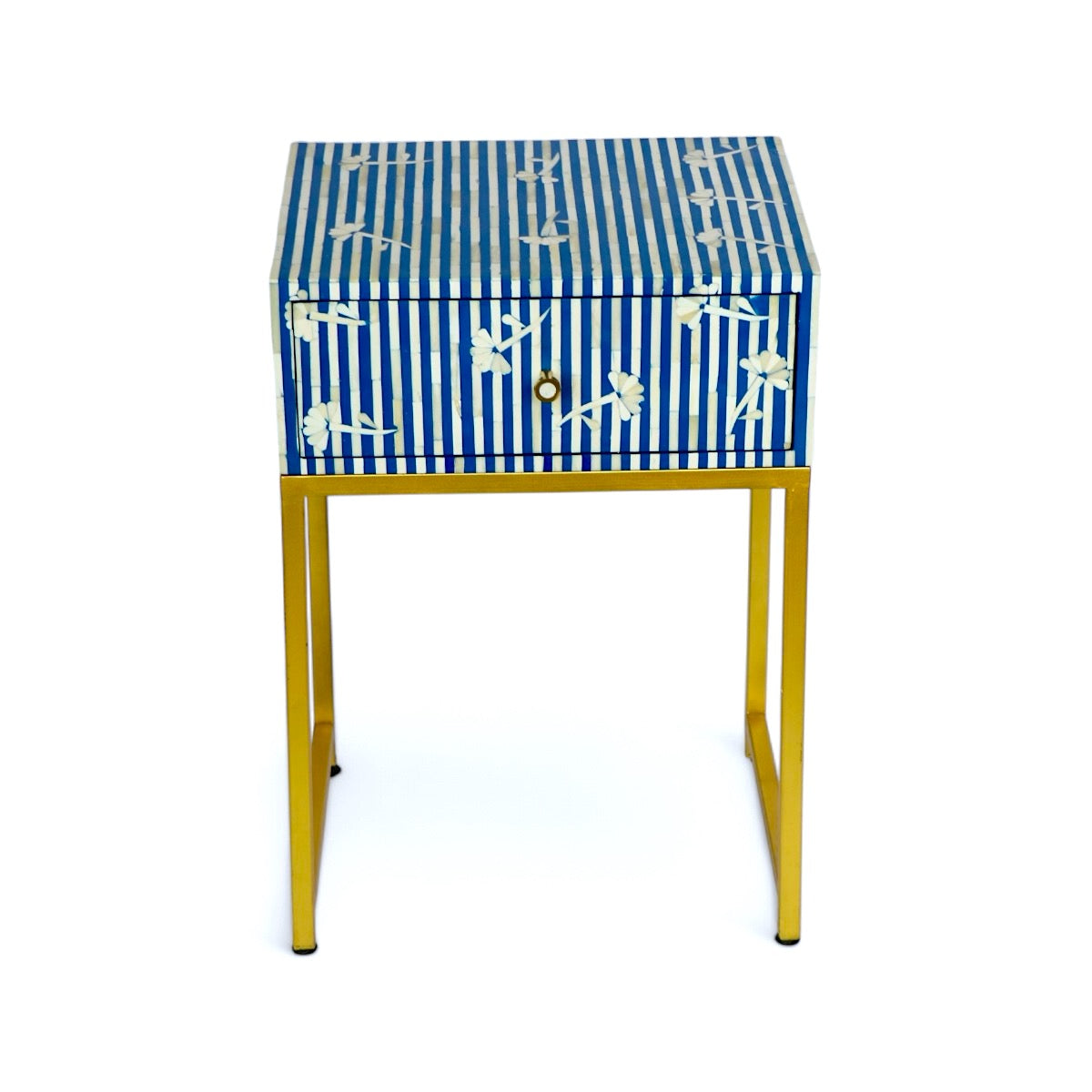 Bone Inlay Blue Bedside Table