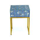 Bone Inlay Blue Bedside Table