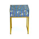 Bone Inlay Blue Bedside Table
