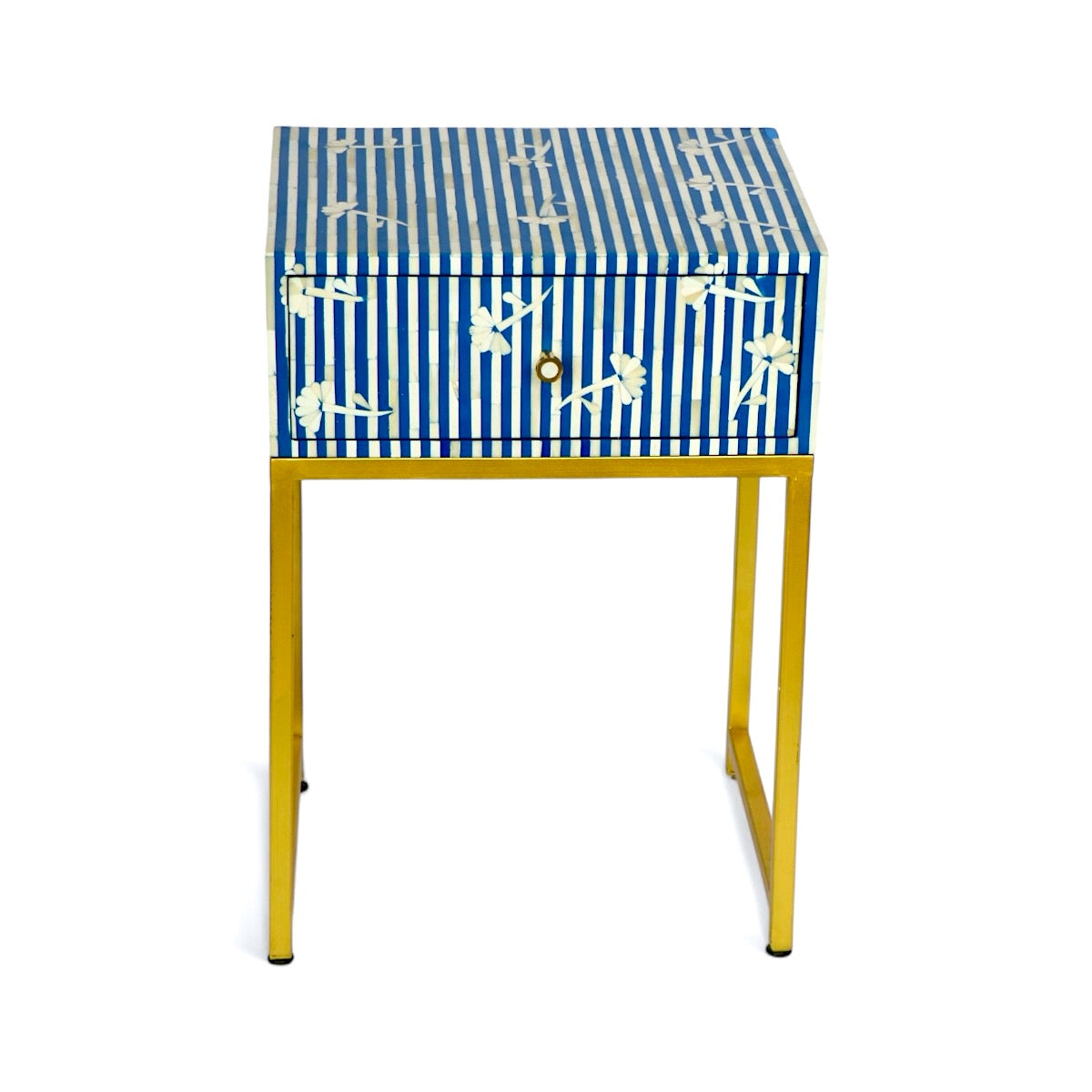 Bone Inlay Blue Bedside Table