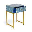 Bone Inlay Blue Bedside Table