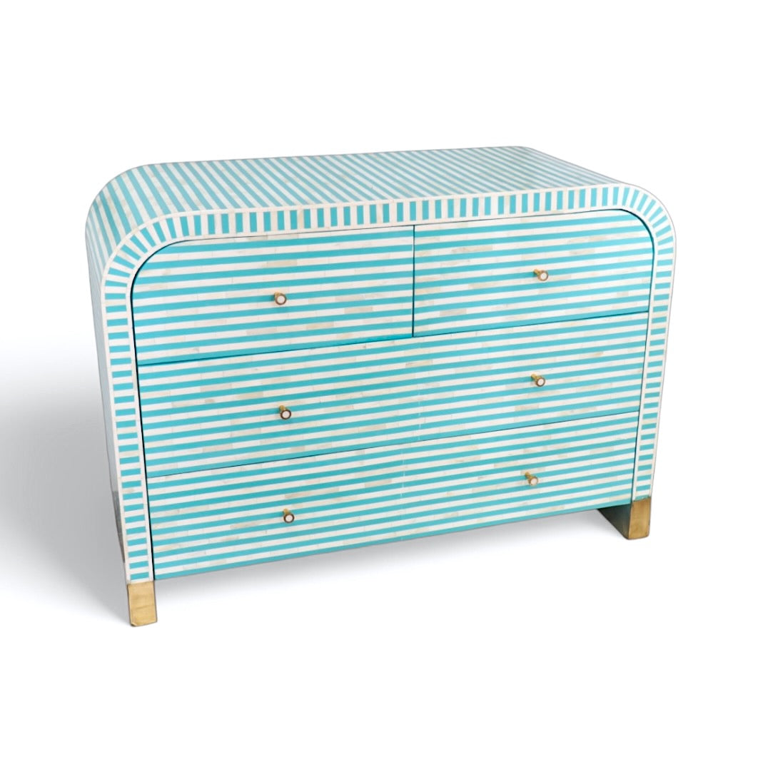 Bone Inlay Curved 4-Drawer Chest in Pistachio