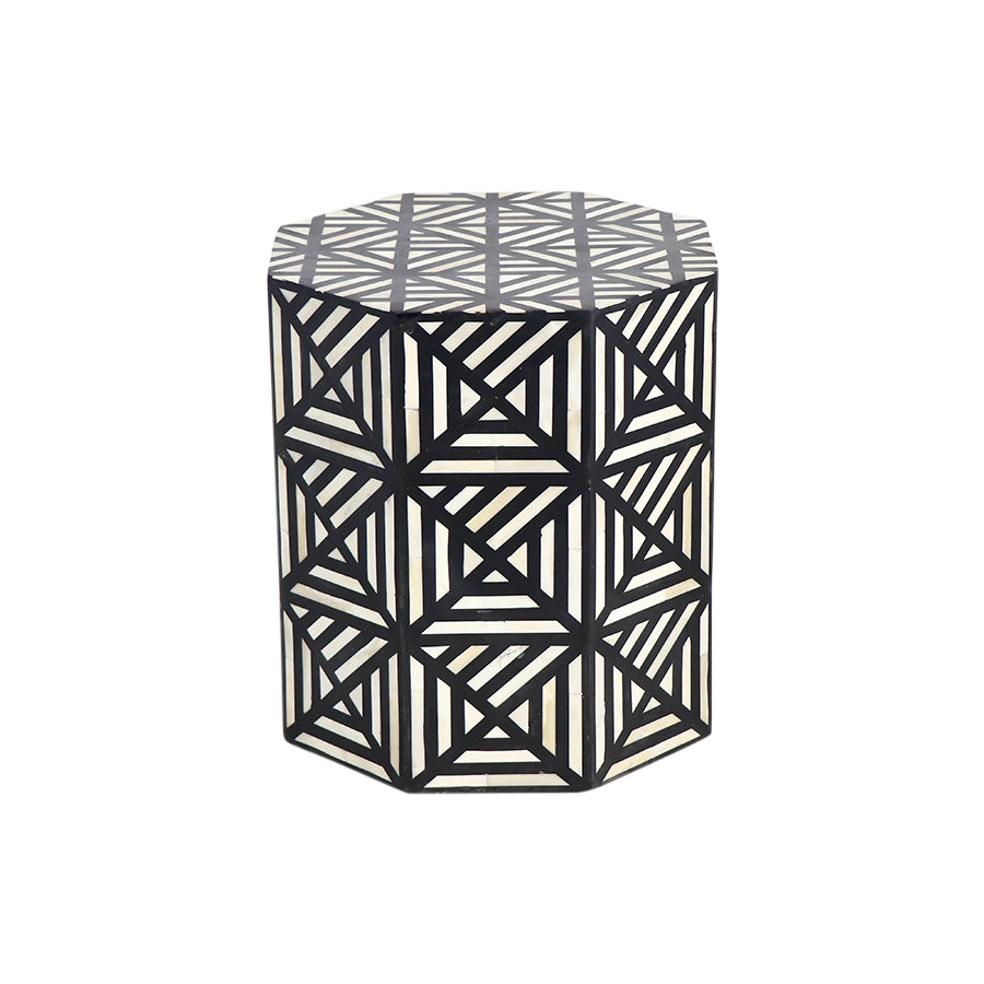 Bone Inlay Drum Side Table