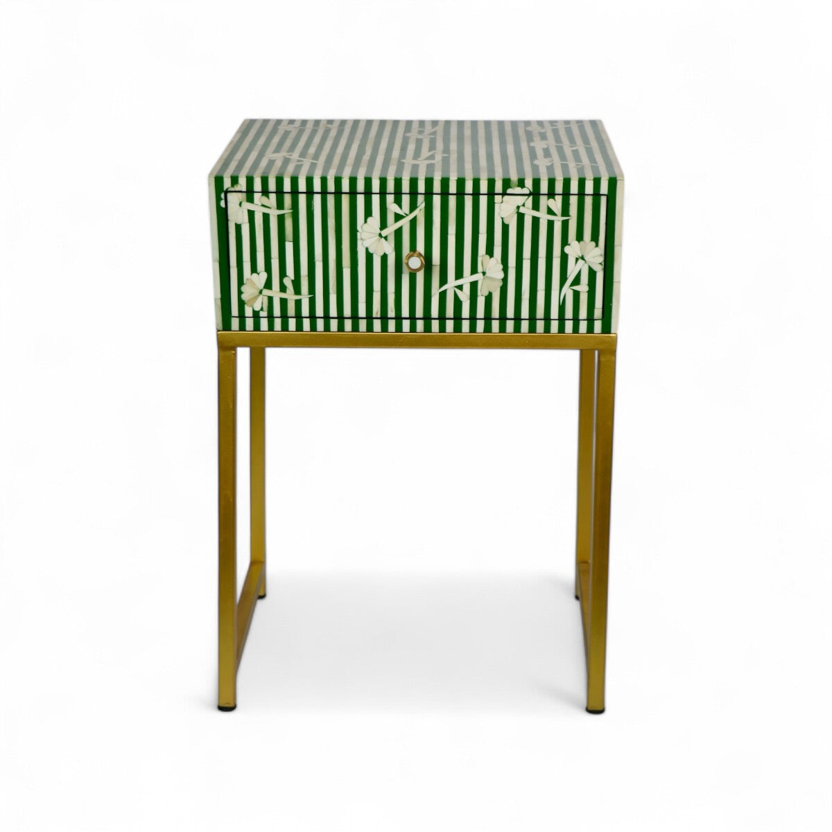 Bone Inlay Green Bedside Table