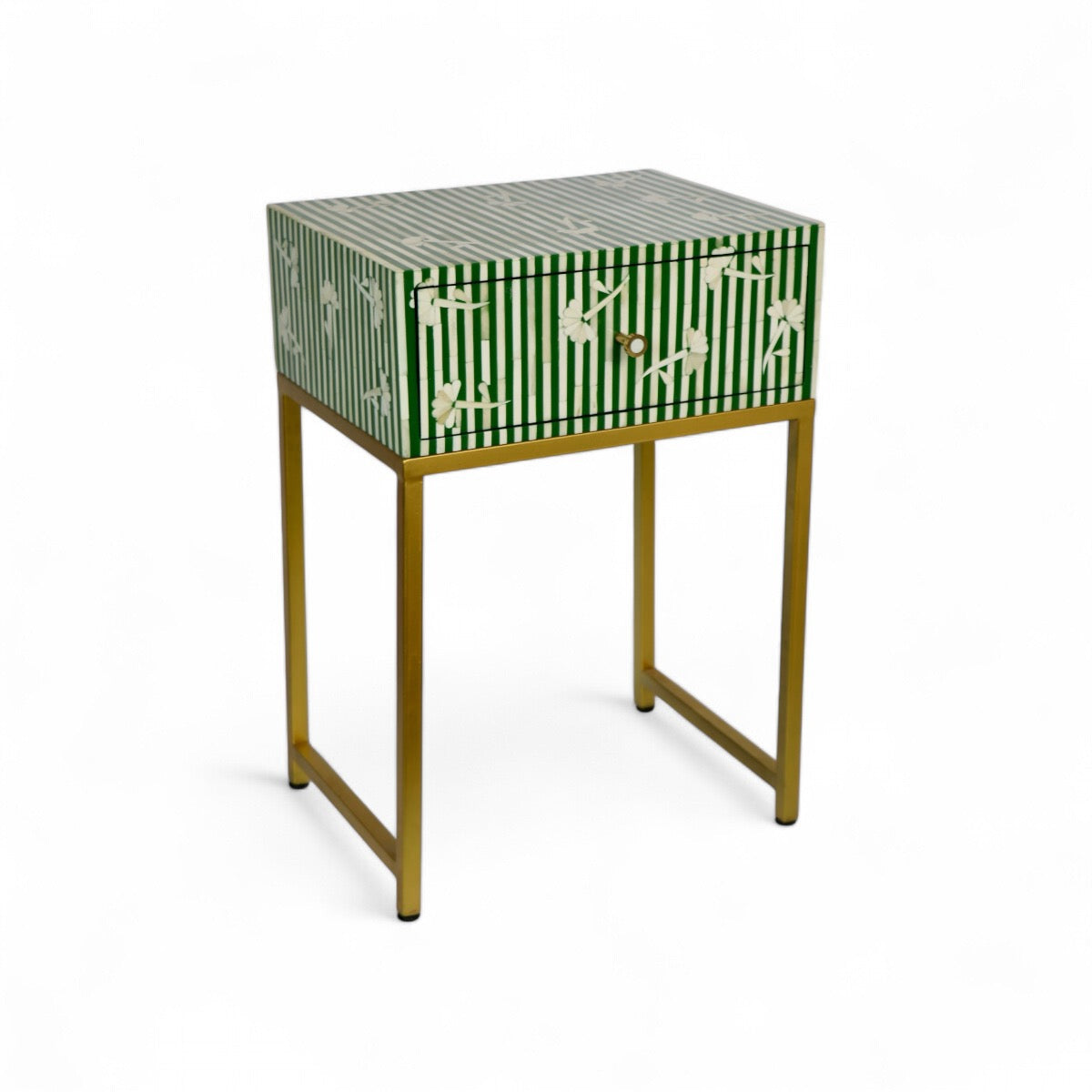 Bone Inlay Green Bedside Table